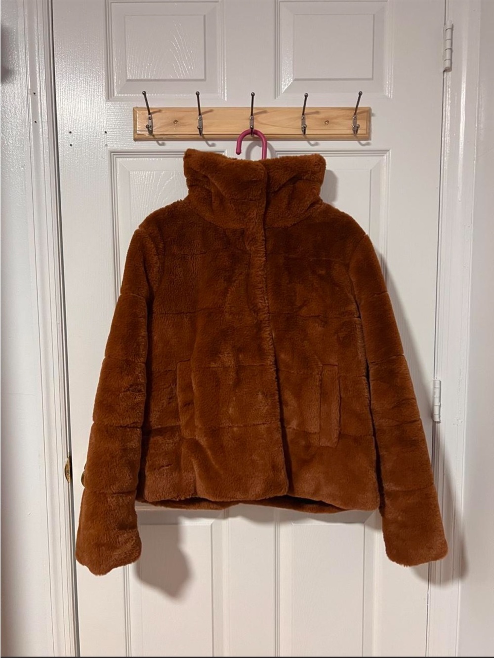 NVLT Plush Faux Fur Jacket in Chestnut Brown